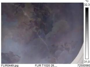 fissura encontrada na cúpula do teatro municipal através de inspeção com câmera infravermelha